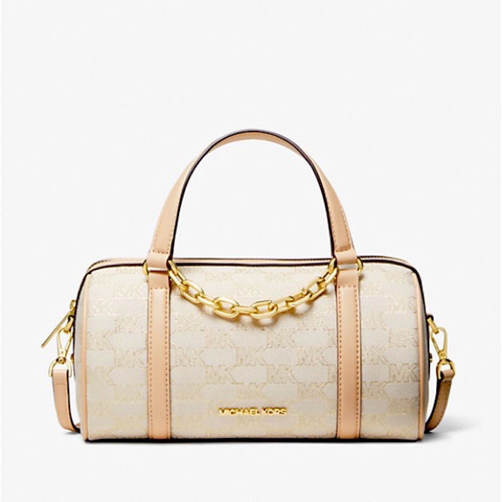 Zooey Medium Logo Jacquard
Barrel Bag